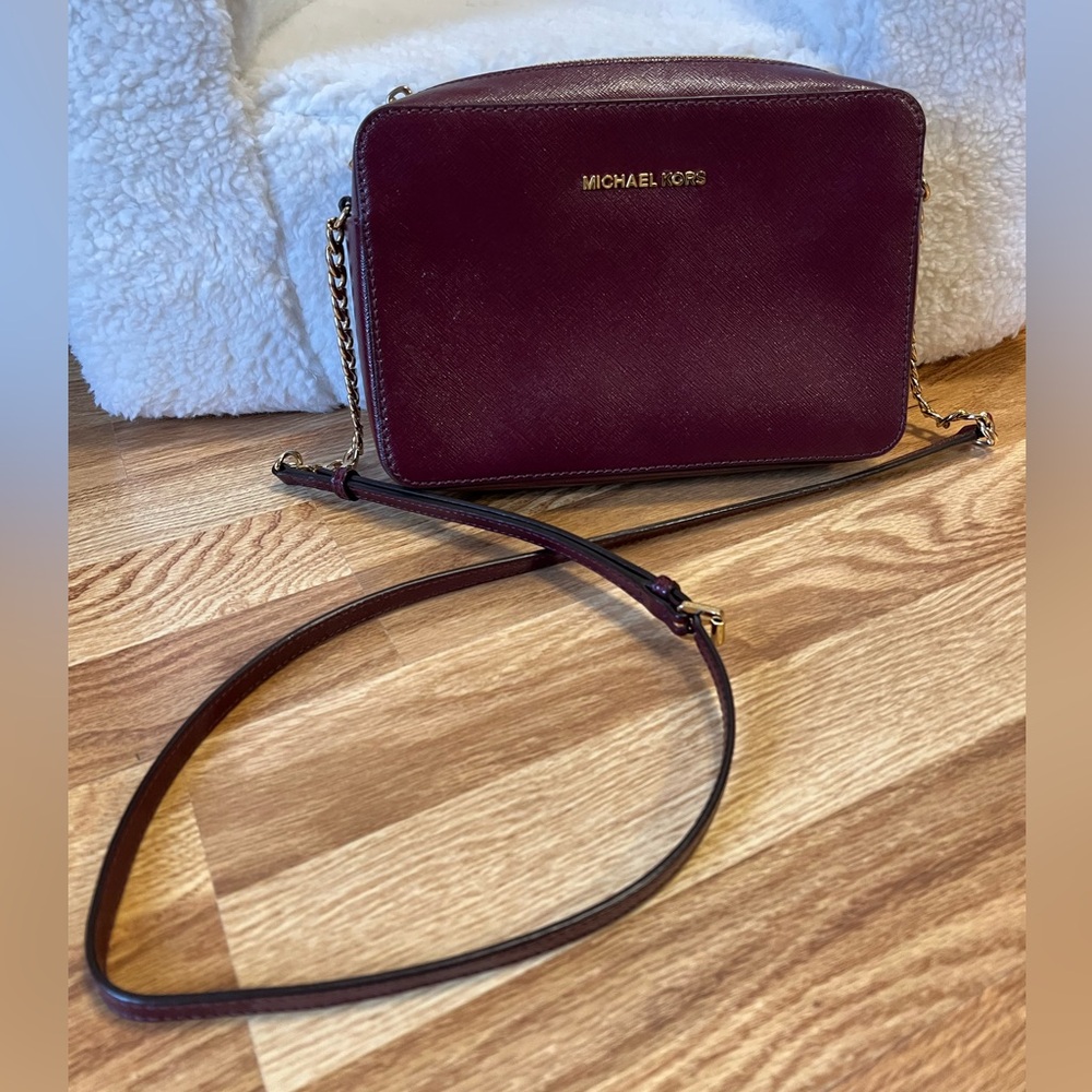 Michael Kors Jet Set Large Saffiano Leather Crossbody Bag Oxblood